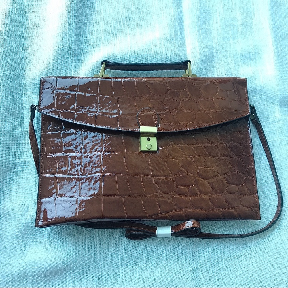 Satchel Shoulder Bag Emboss Leather Top Handle Bag